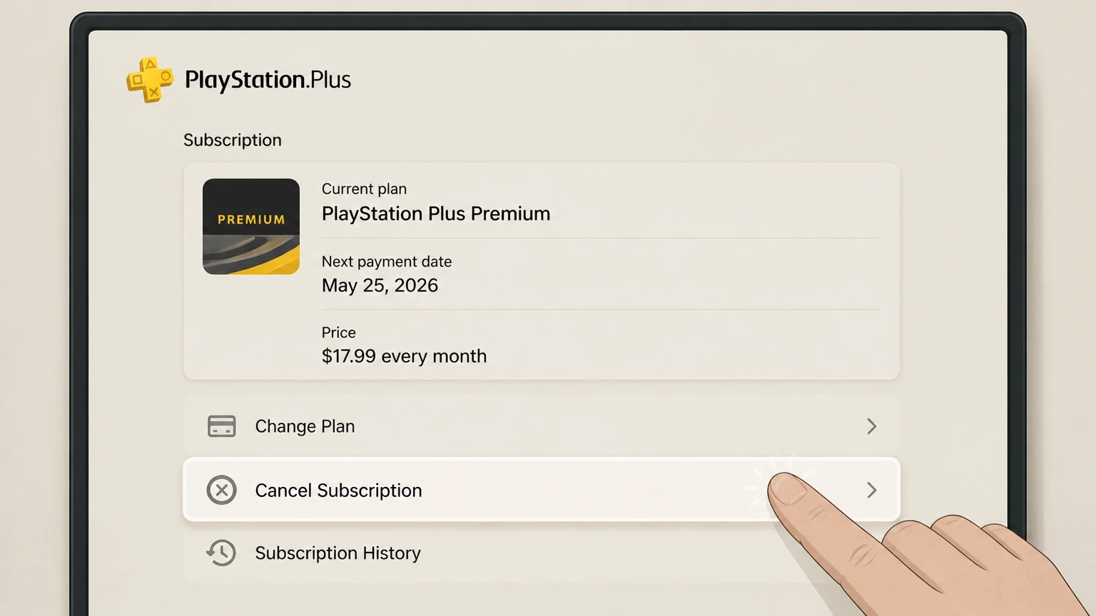 PlayStation Plus playstation cancellation: Choose Cancel Subscription