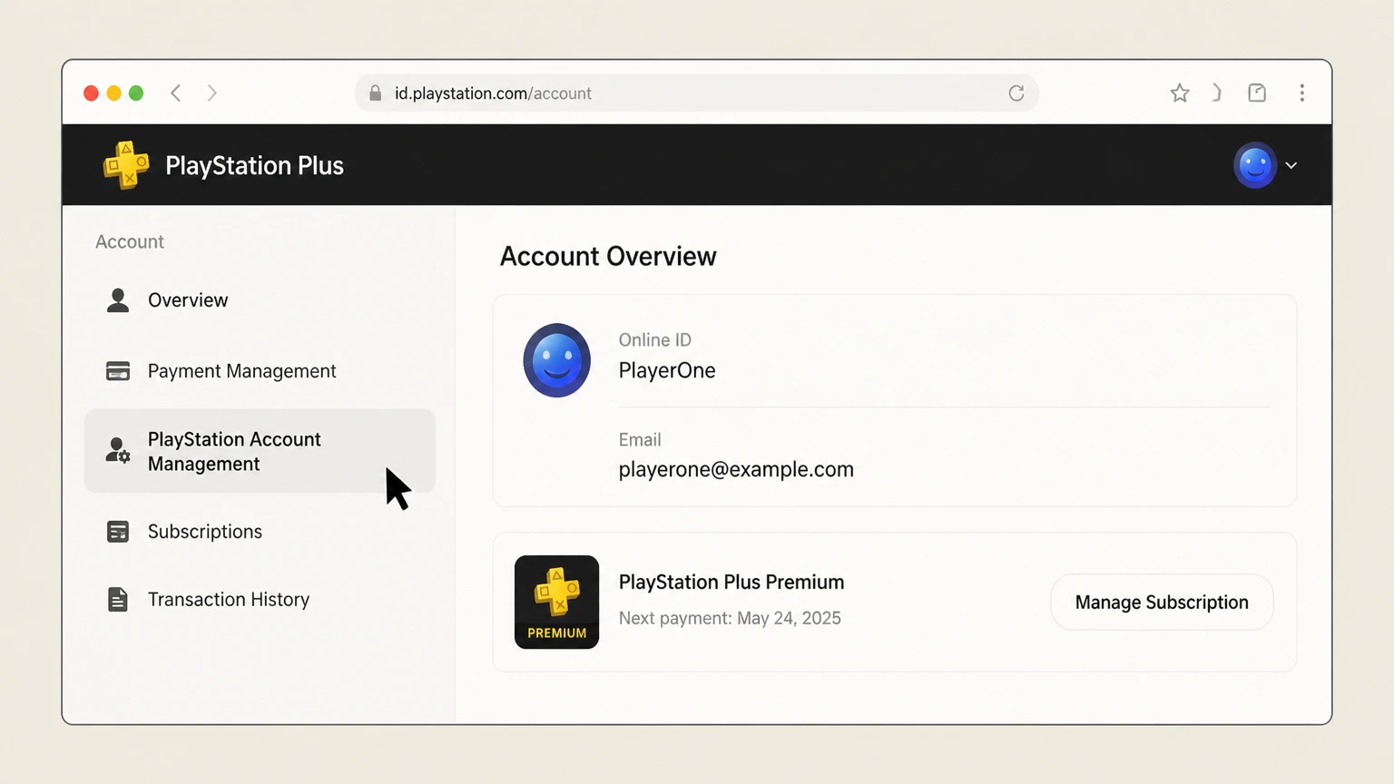 PlayStation Plus web cancellation: Open PlayStation Account Management
