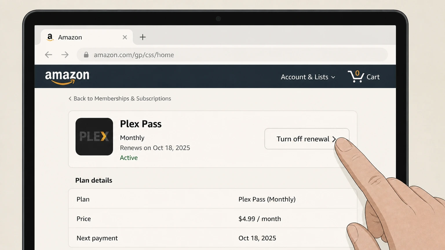 Plex Pass amazon cancellation: Turn off renewal