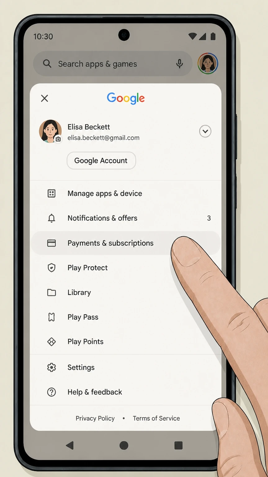 Plex Pass google-play cancellation: Open Payments & subscriptions