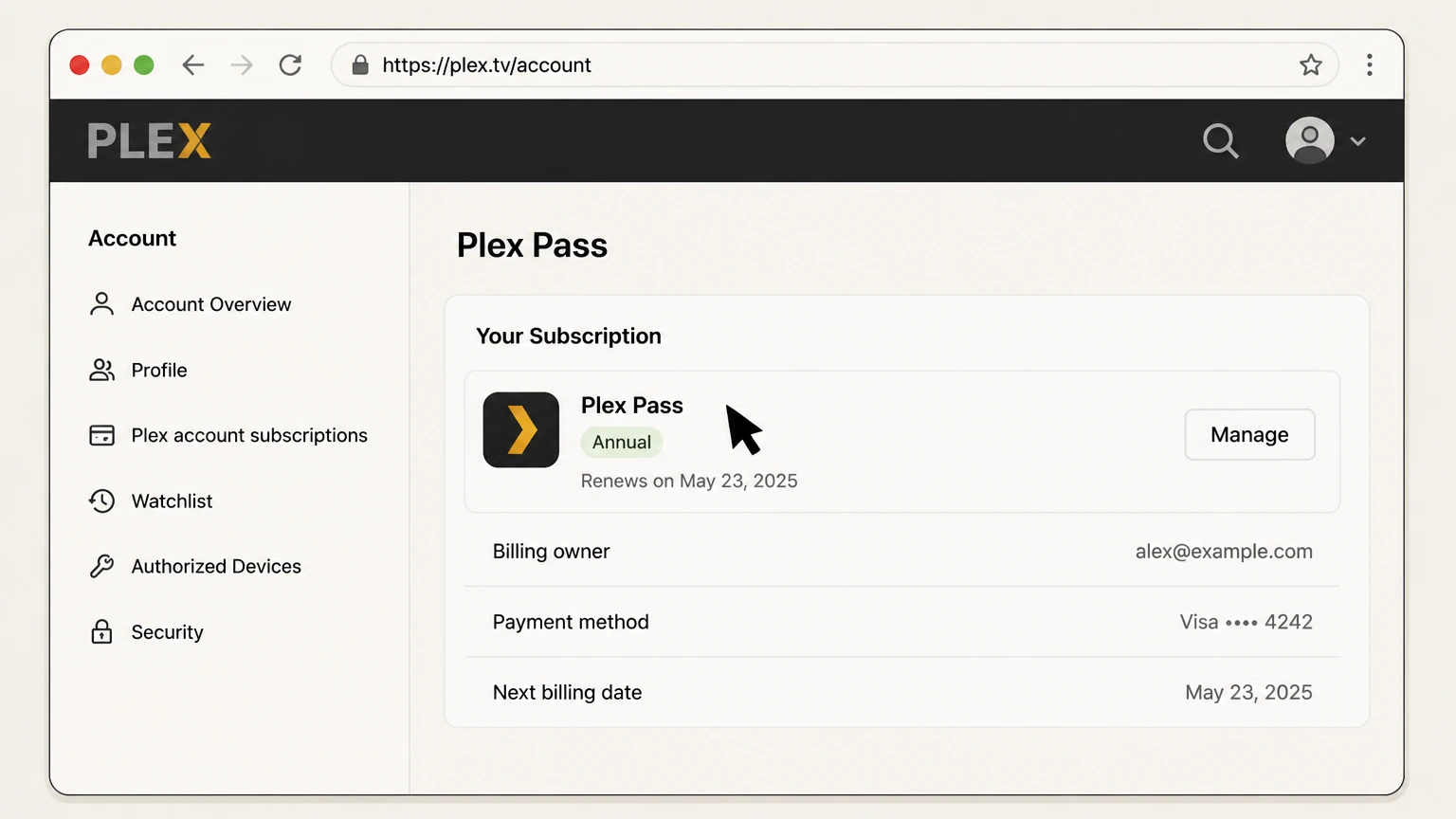 Plex Pass web cancellation: Review the subscription