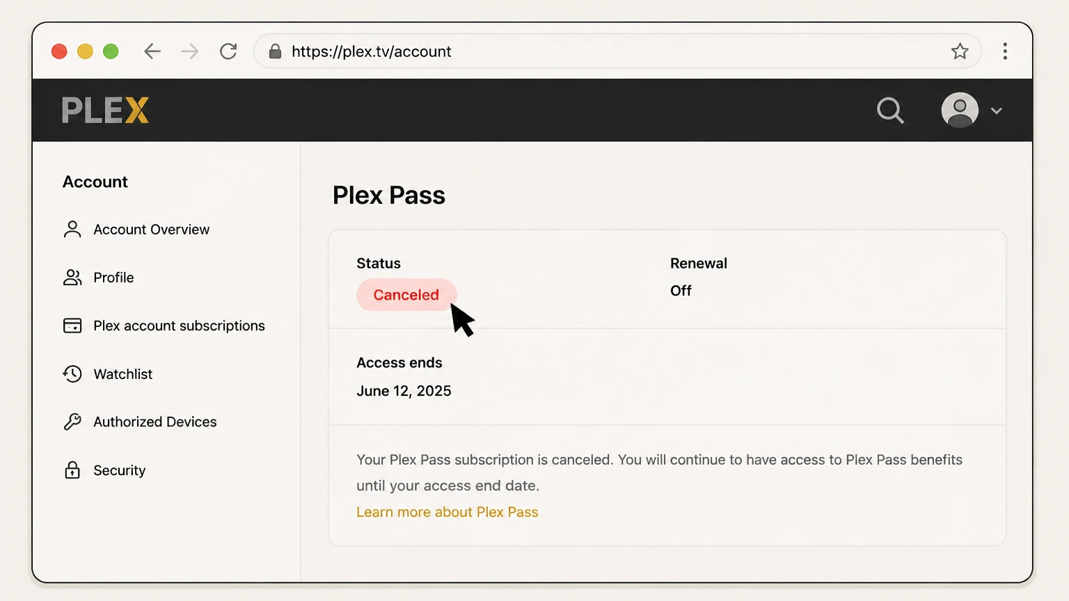 Plex Pass web cancellation: Save the expiration state