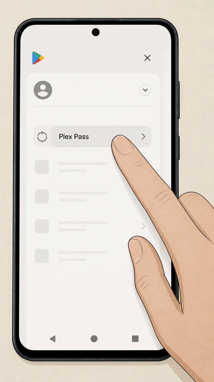 Plex Pass Google Play–billed Plex Pass on Android: Select the Plex Pass subscription