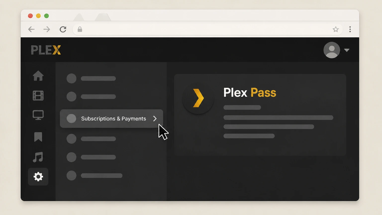 Plex Pass Plex Web App (Plex-billed Plex Pass): Go to Subscriptions & Payments