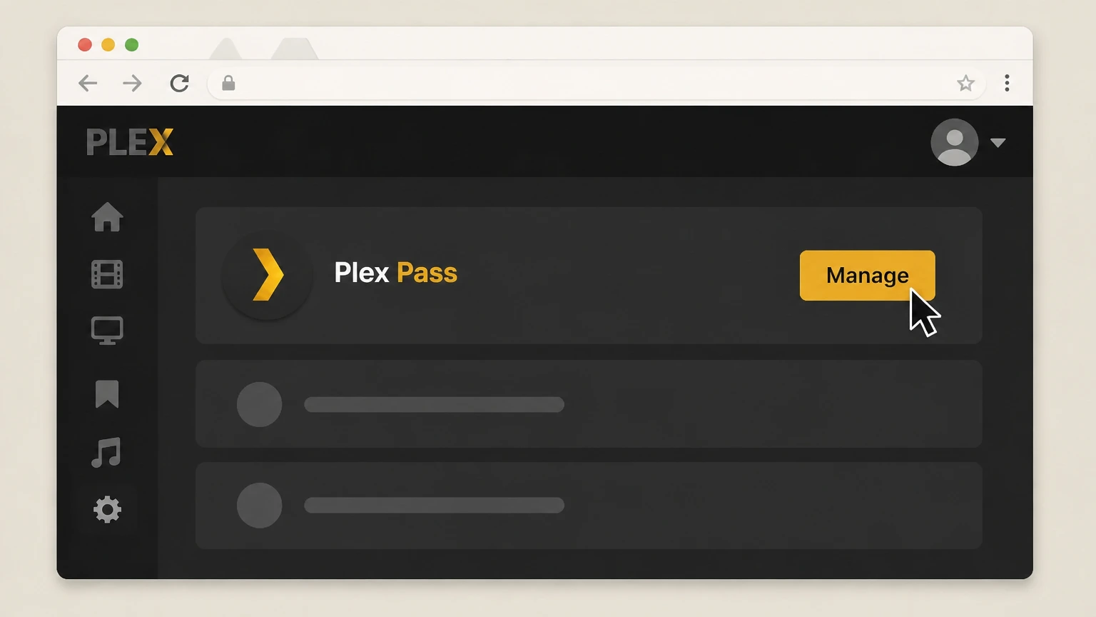 Plex Pass Plex Web App (Plex-billed Plex Pass): Open Plex Pass management