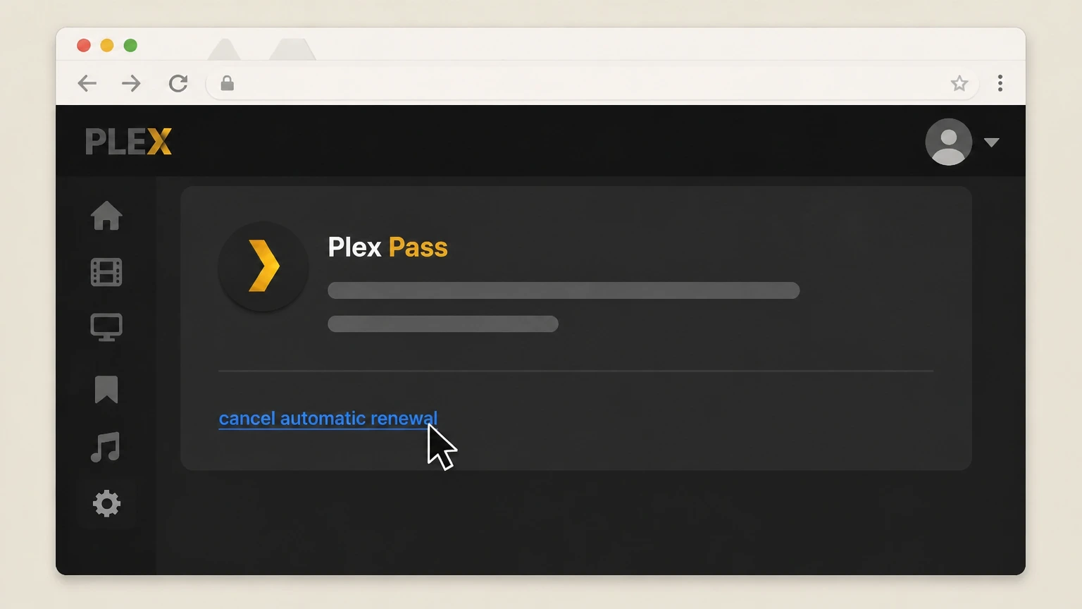 Plex Pass Plex Web App (Plex-billed Plex Pass): Turn off automatic renewal