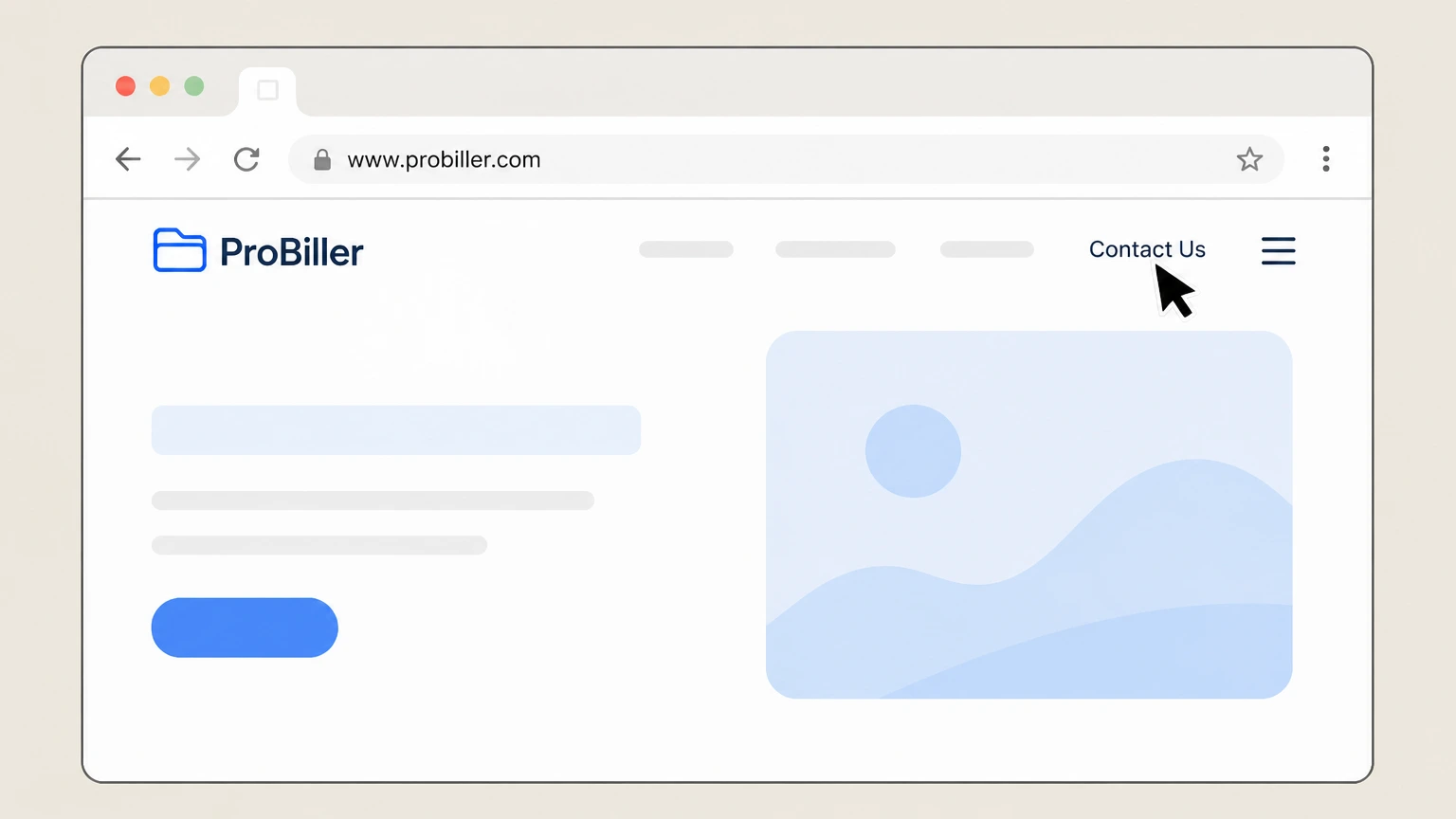 ProBiller Web live chat via ProBiller site cancellation: Open the Contact Us section
