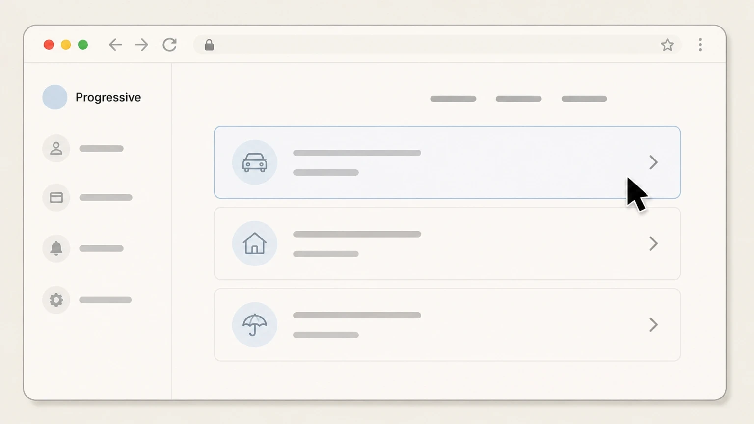 Progressive Cancel via online account and chat cancellation: Select the policy you want to cancel
