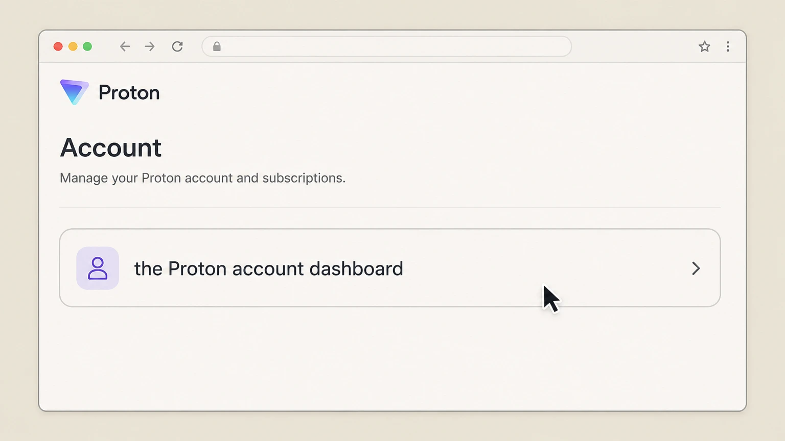 Proton VPN web cancellation: Open the Proton account dashboard