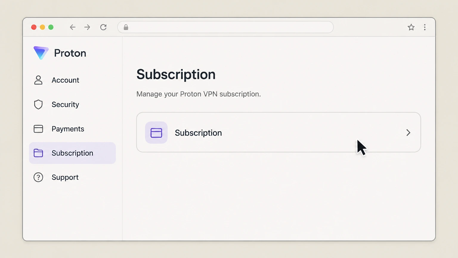 Proton VPN web cancellation: Open Subscription