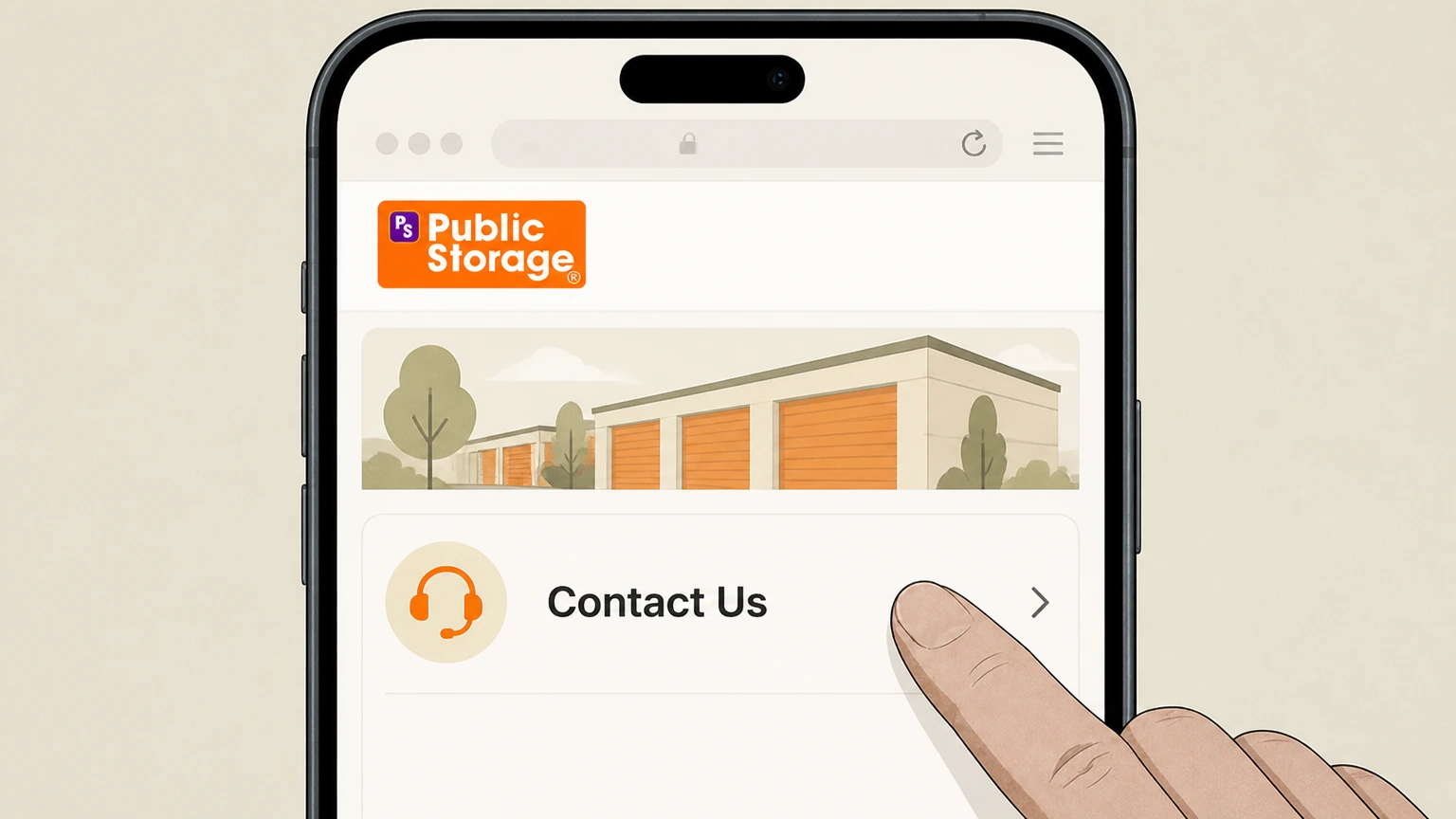 Public Storage Phone support with Public Storage cancellation: Open the Public Storage "Contact Us" help page