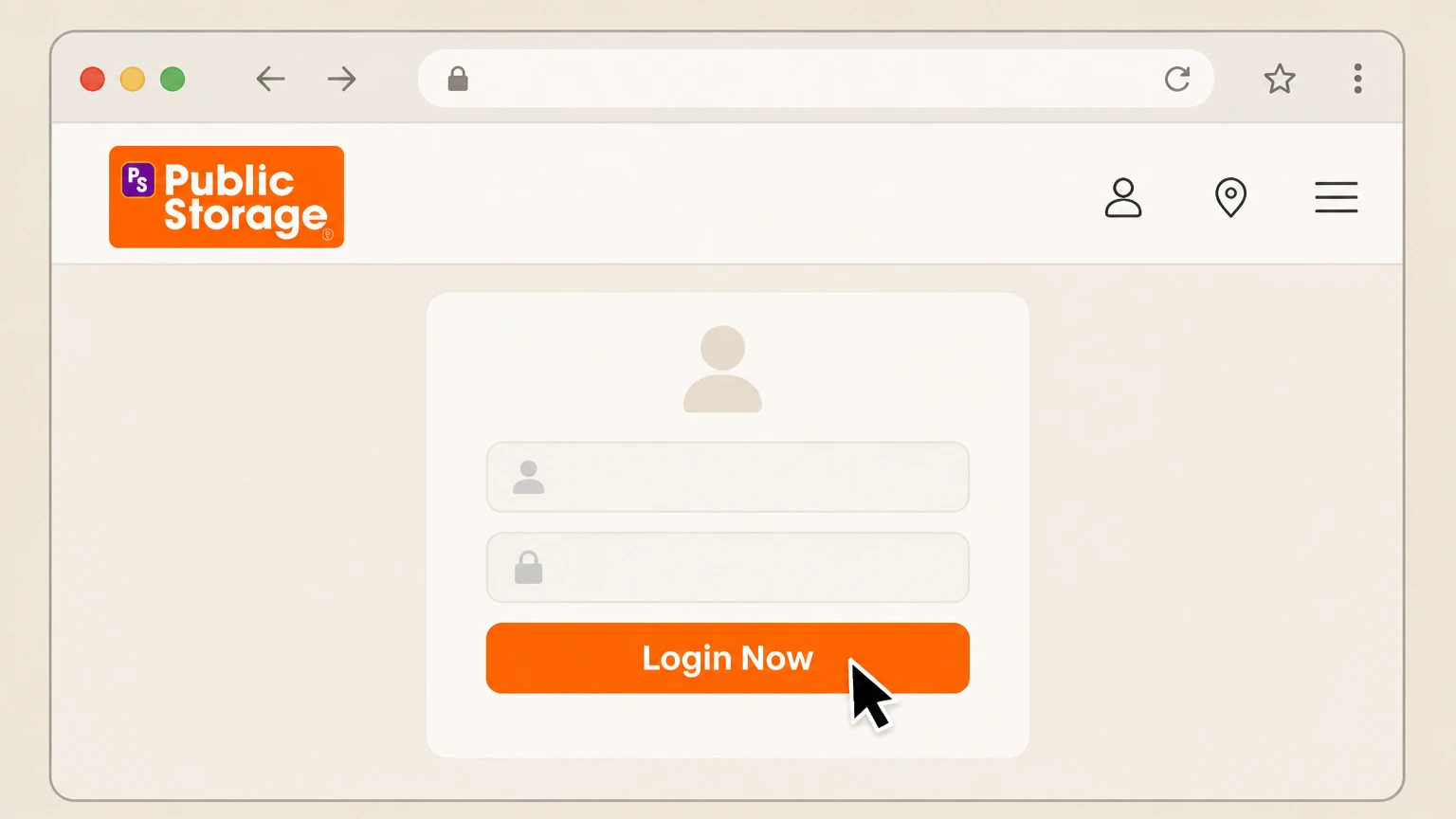 Public Storage Website account or online chat cancellation: Select "Login Now" and sign in to your account