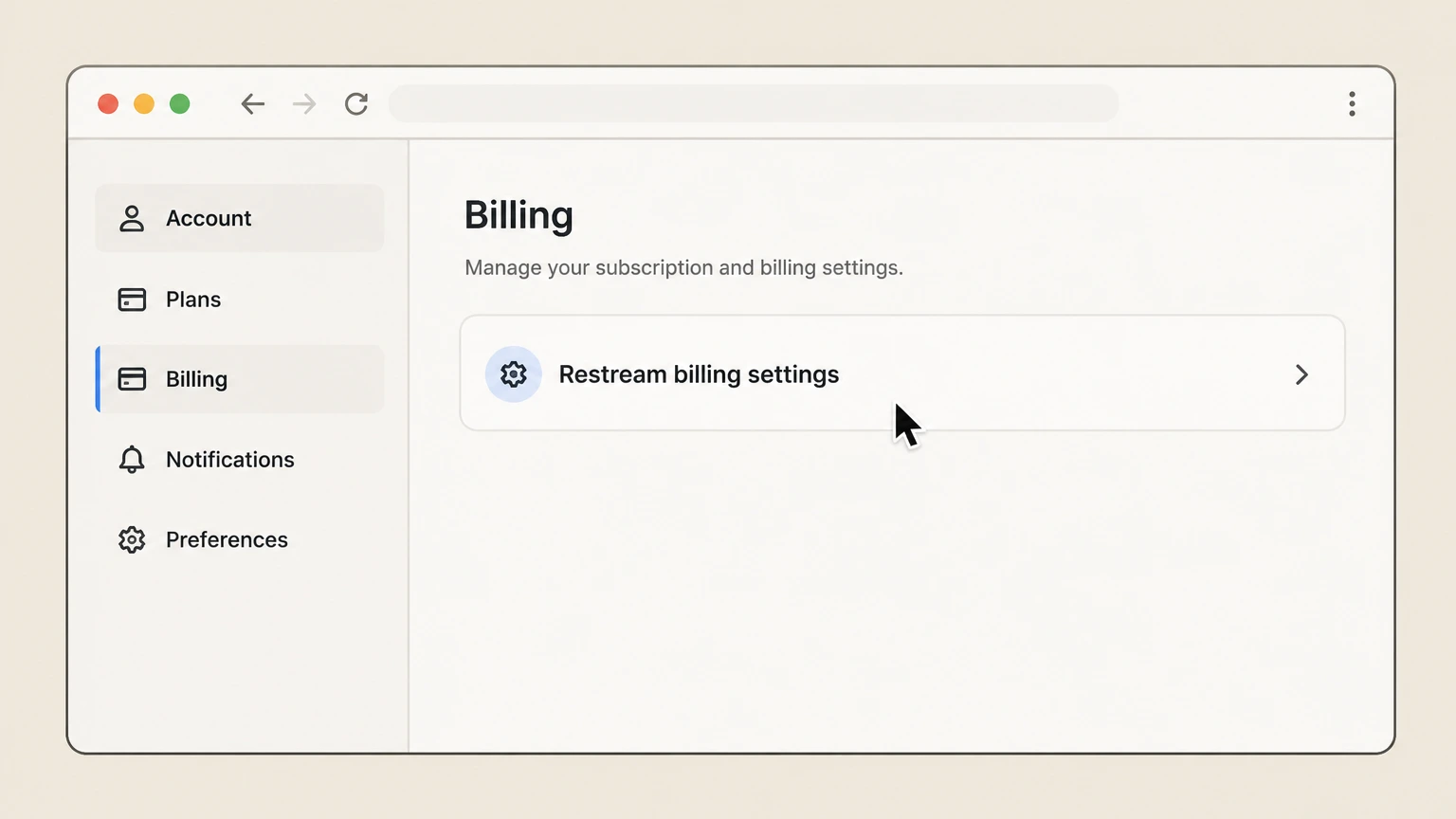 Restream web cancellation: Open Restream billing settings