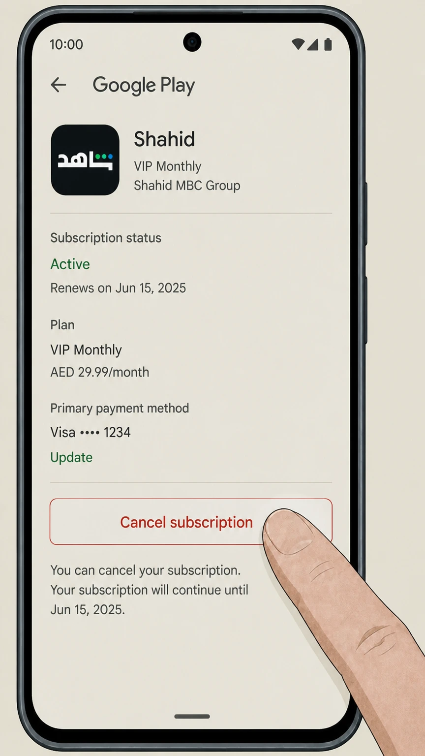 Shahid google-play cancellation: Tap Cancel subscription