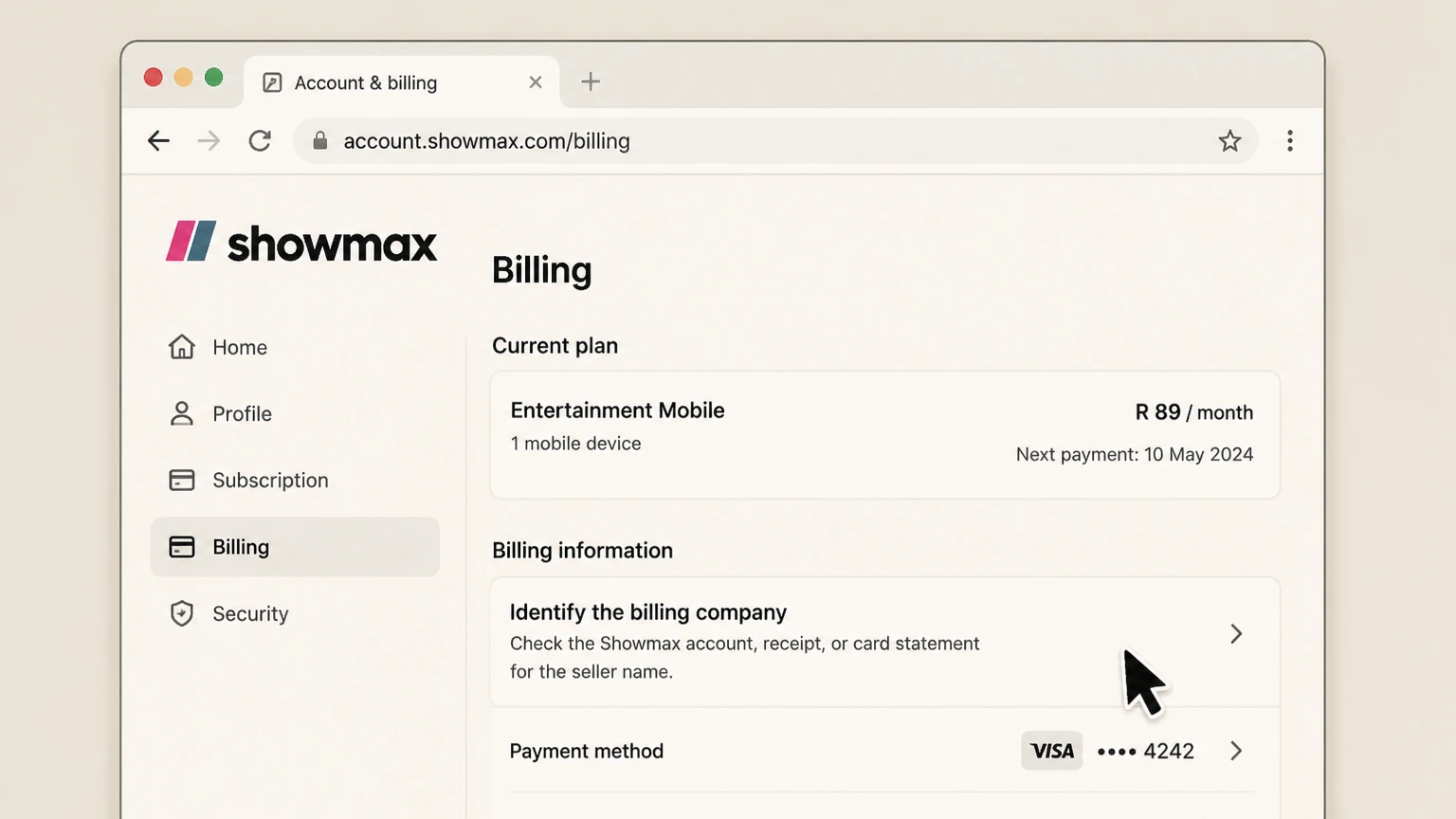 Showmax billing-partner cancellation: Identify the billing company