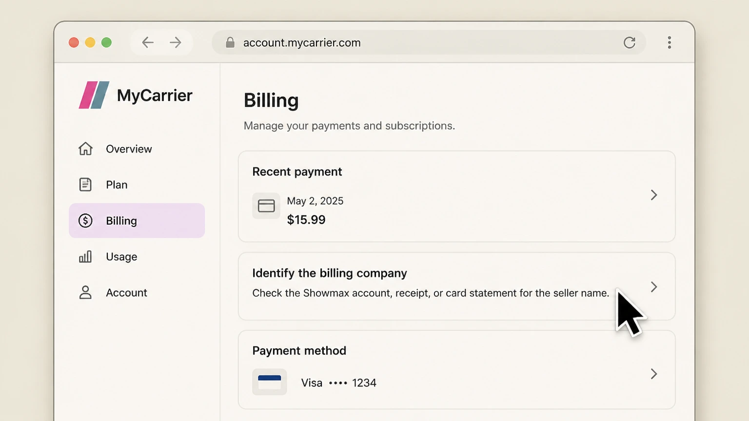 Showmax mobile-carrier cancellation: Identify the billing company