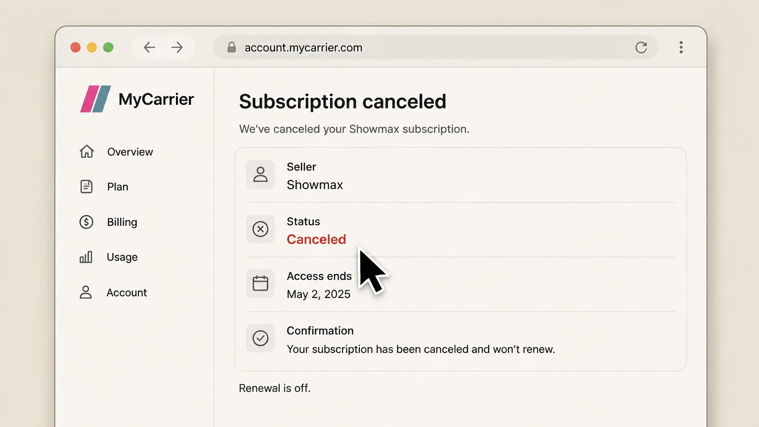 Showmax mobile-carrier cancellation: Keep proof