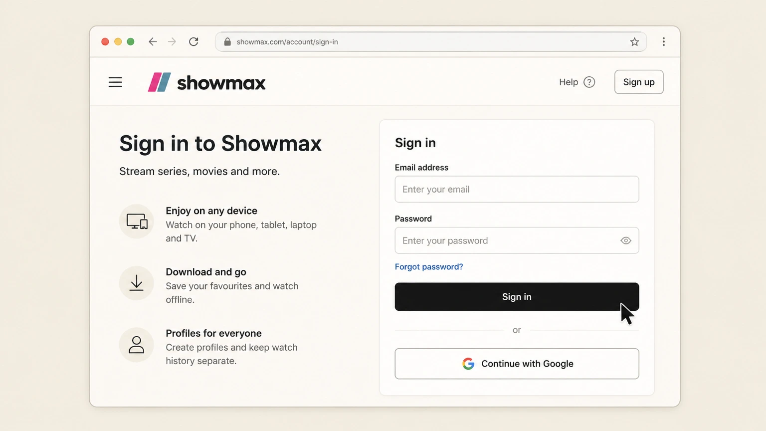 Showmax web cancellation: Open the Showmax account