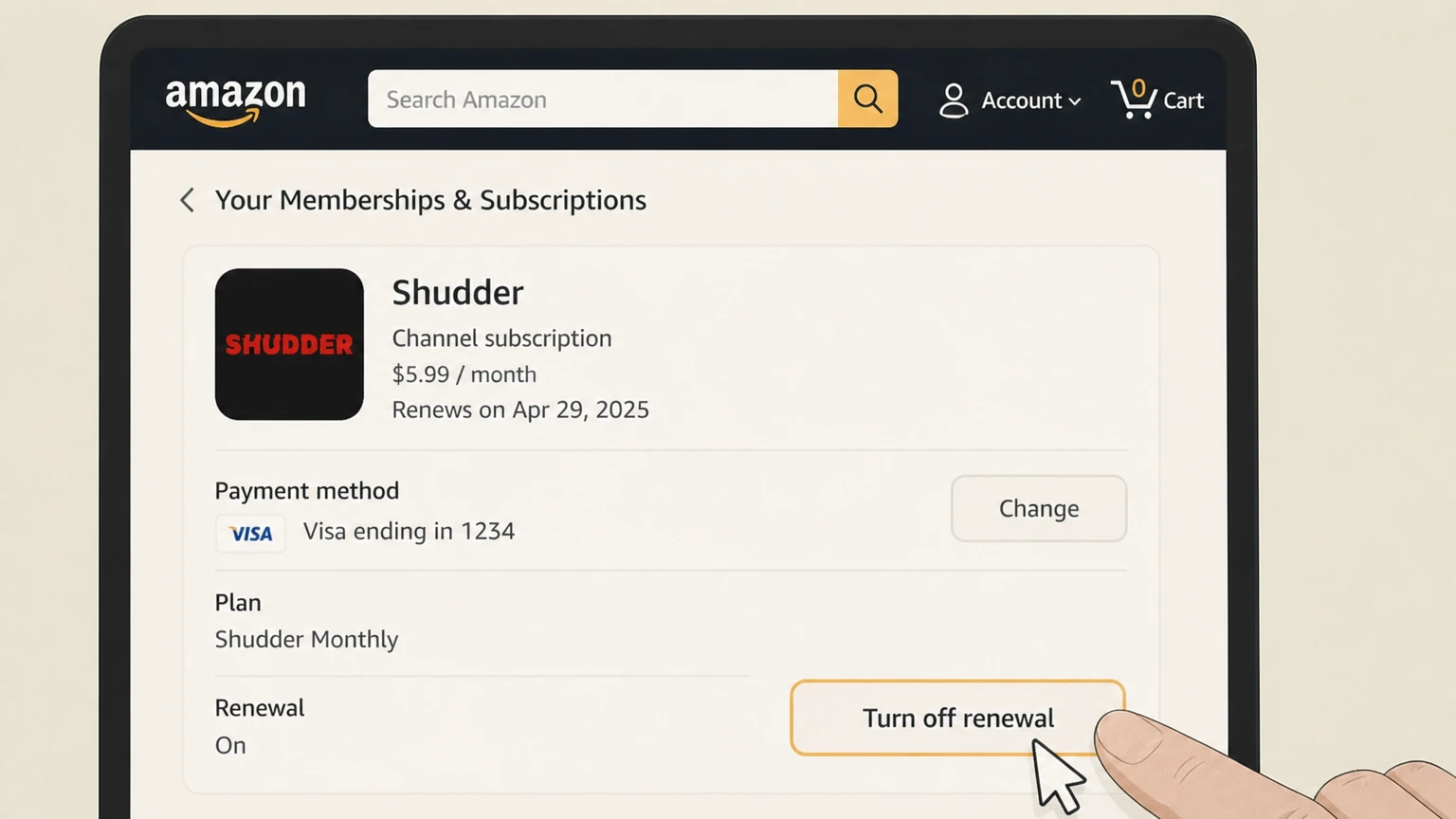 Shudder amazon cancellation: Turn off renewal