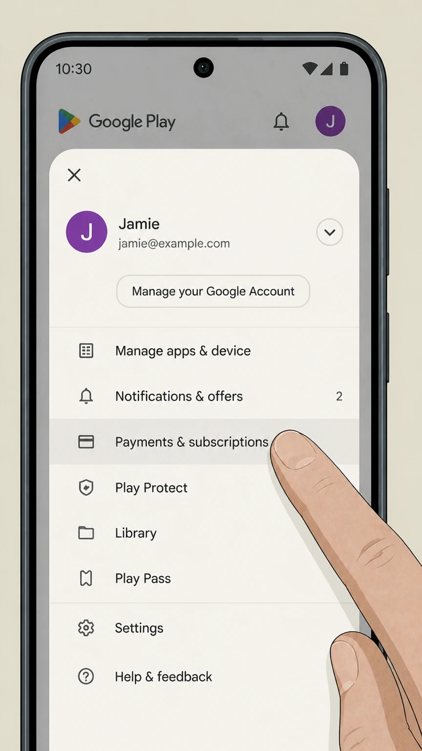Shudder google-play cancellation: Open Payments & subscriptions