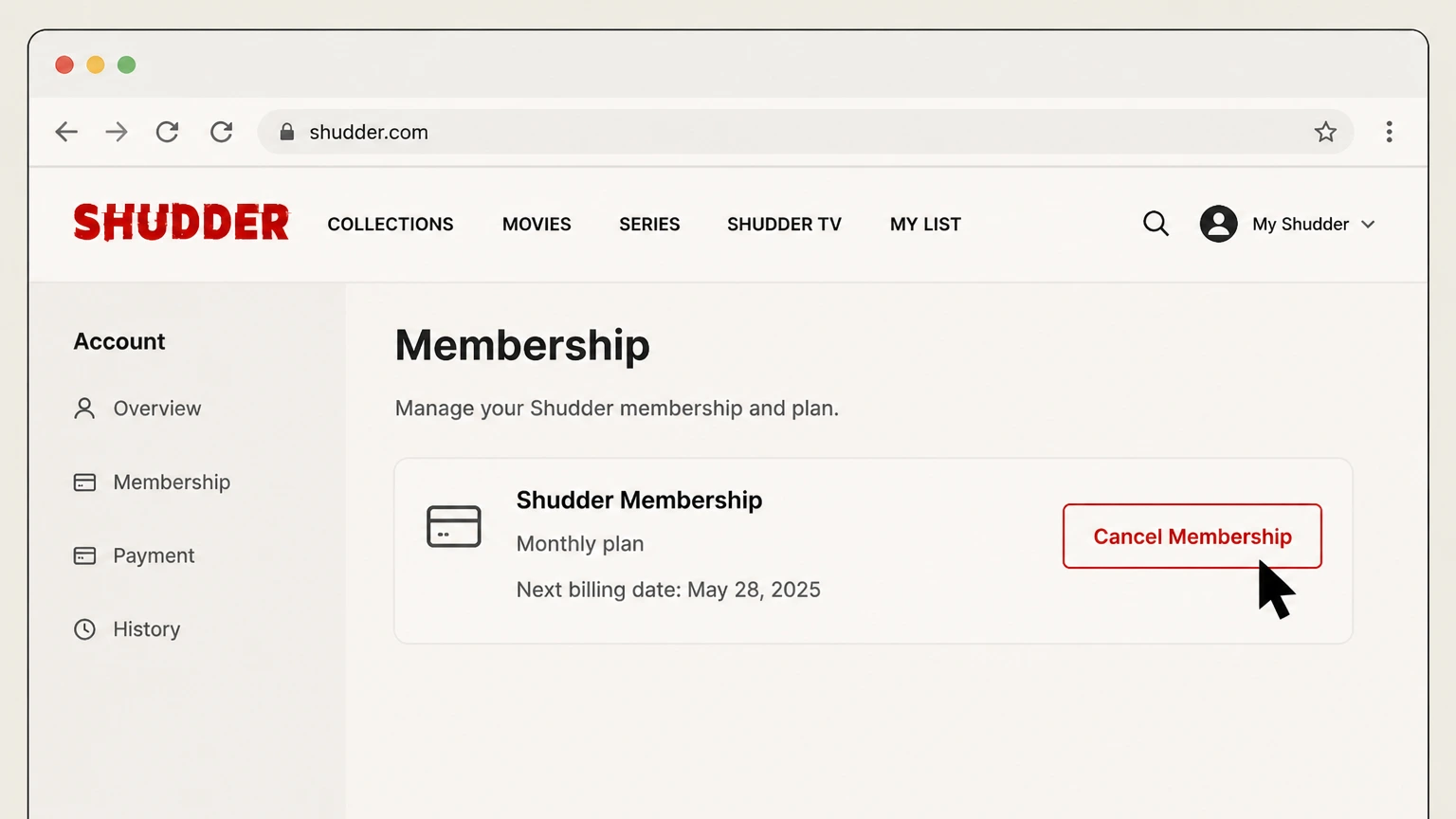 Shudder web cancellation: Choose Cancel Membership