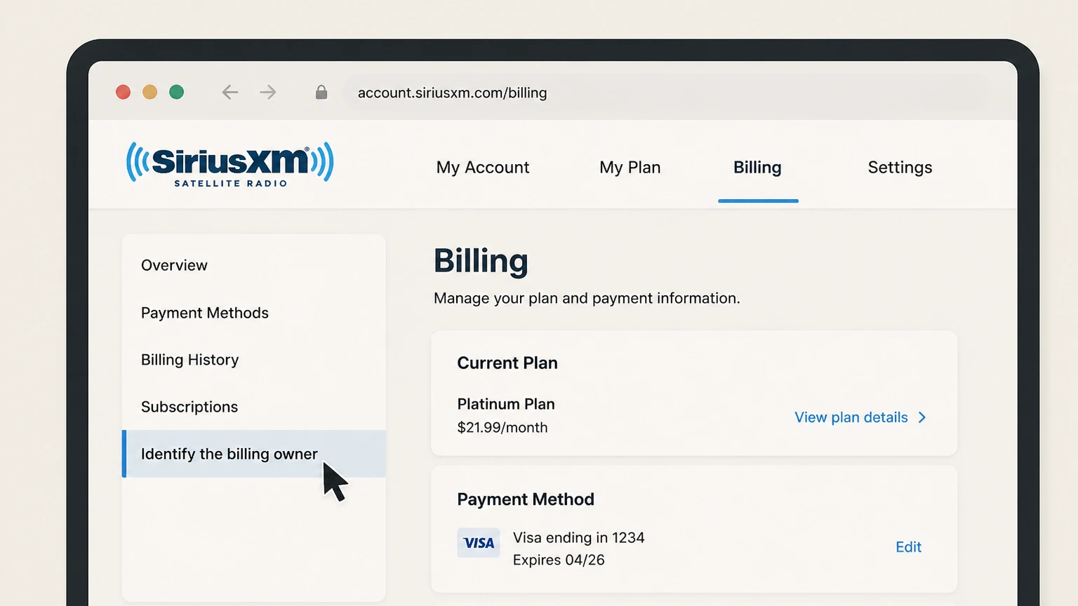 SiriusXM billing-partner cancellation: Identify the billing owner