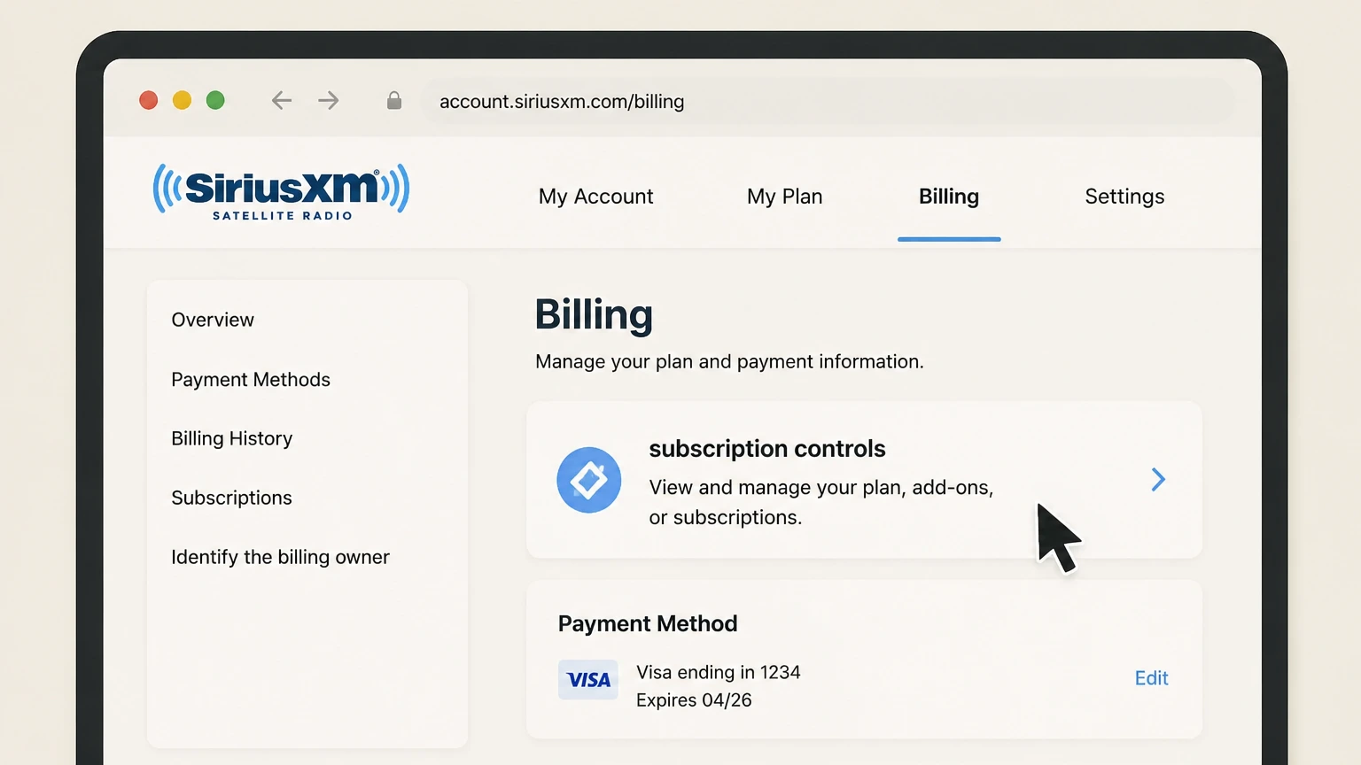 SiriusXM billing-partner cancellation: Find subscription controls