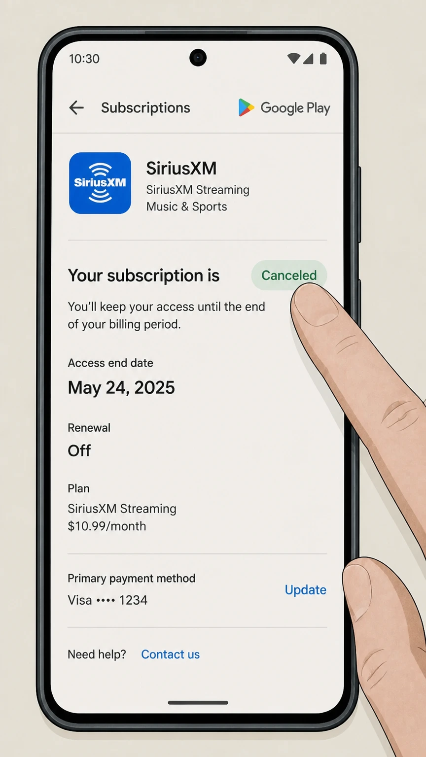 SiriusXM google-play cancellation: Save the expiration date