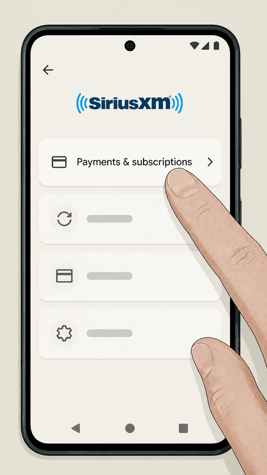 SiriusXM cancel a google play subscription: Open Payments & subscriptions
