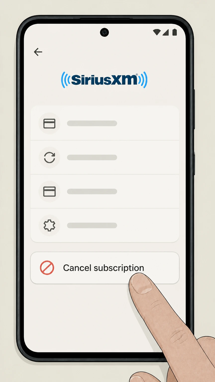 SiriusXM cancel a google play subscription: Choose Cancel subscription