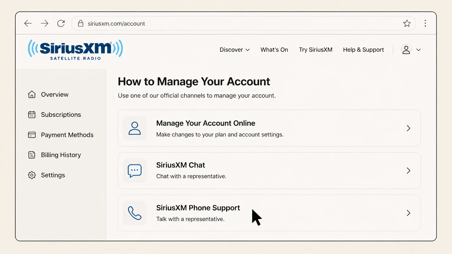 SiriusXM web cancellation: Choose an official cancellation channel