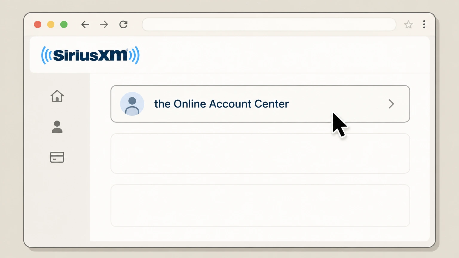 SiriusXM cancel on the provider website: Open the Online Account Center