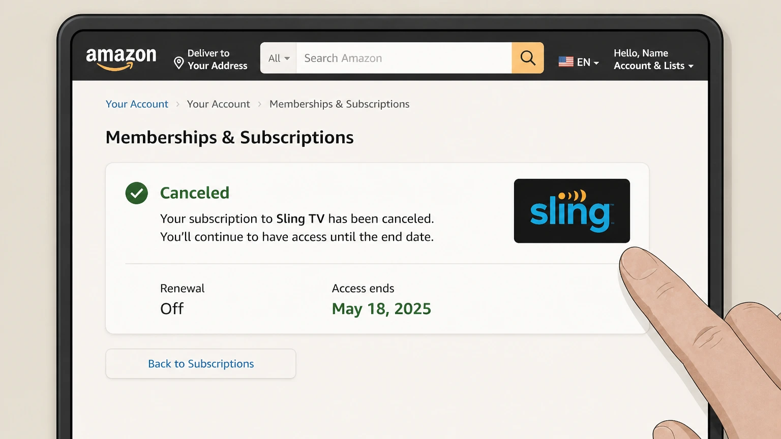 Sling TV amazon cancellation: Review the end date