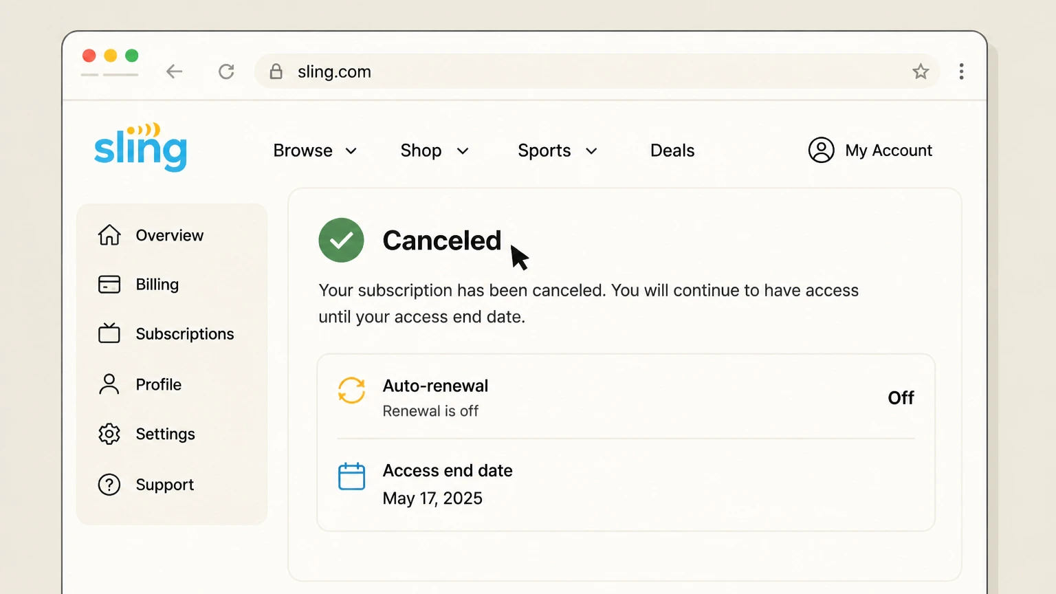 Sling TV web cancellation: Verify confirmation