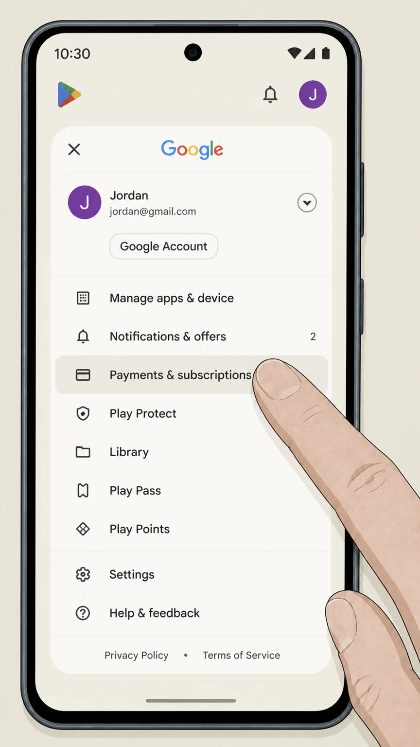 SoundCloud Go google-play cancellation: Open Payments & subscriptions