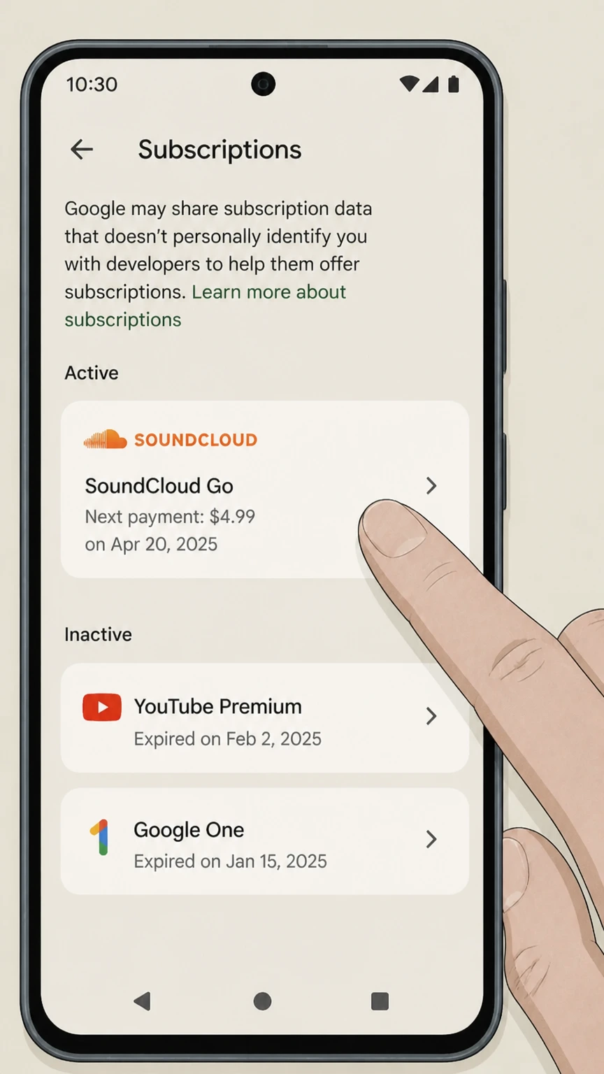 SoundCloud Go google-play cancellation: Choose SoundCloud Go
