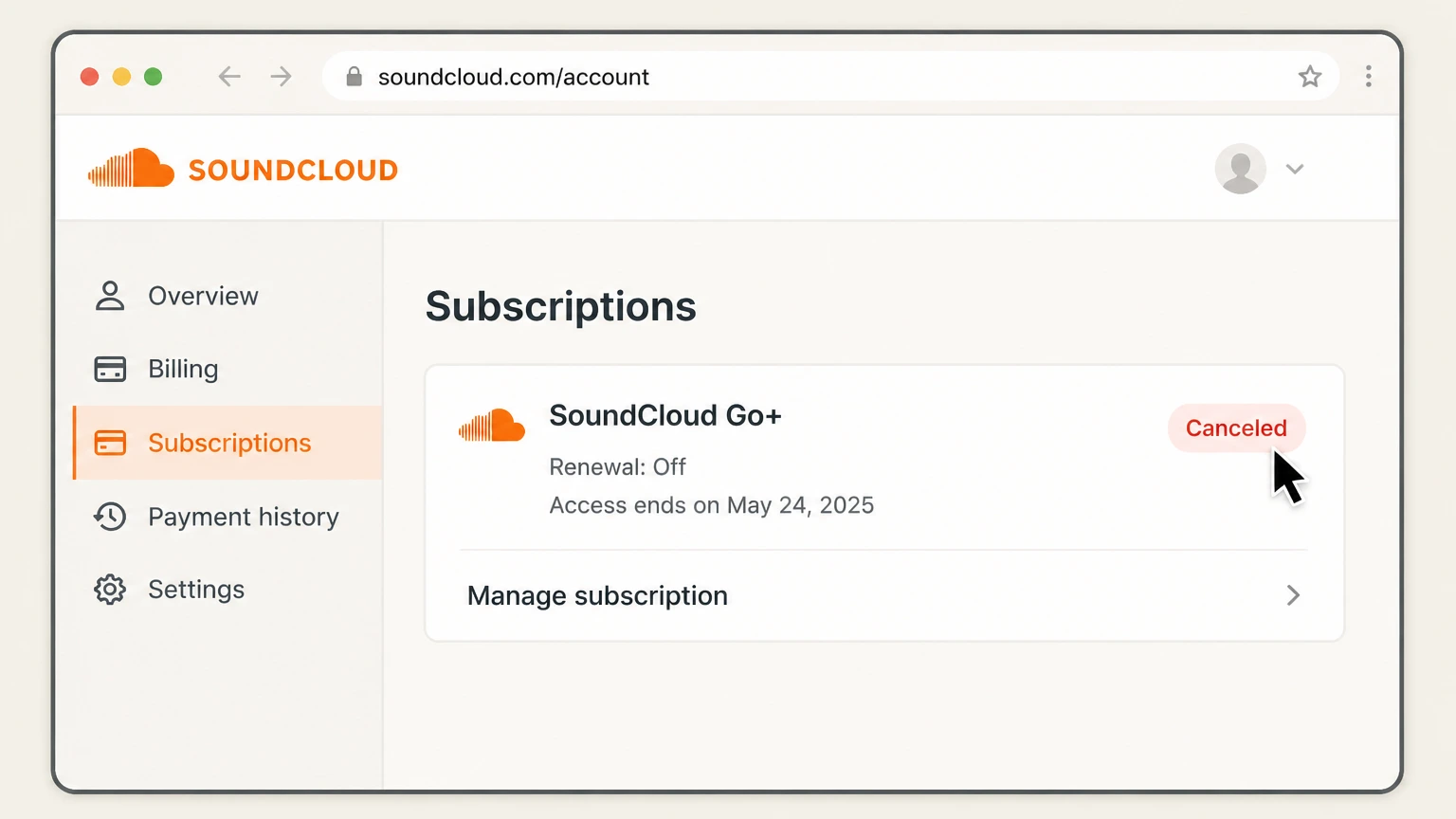 SoundCloud Go web cancellation: Save the expiration date