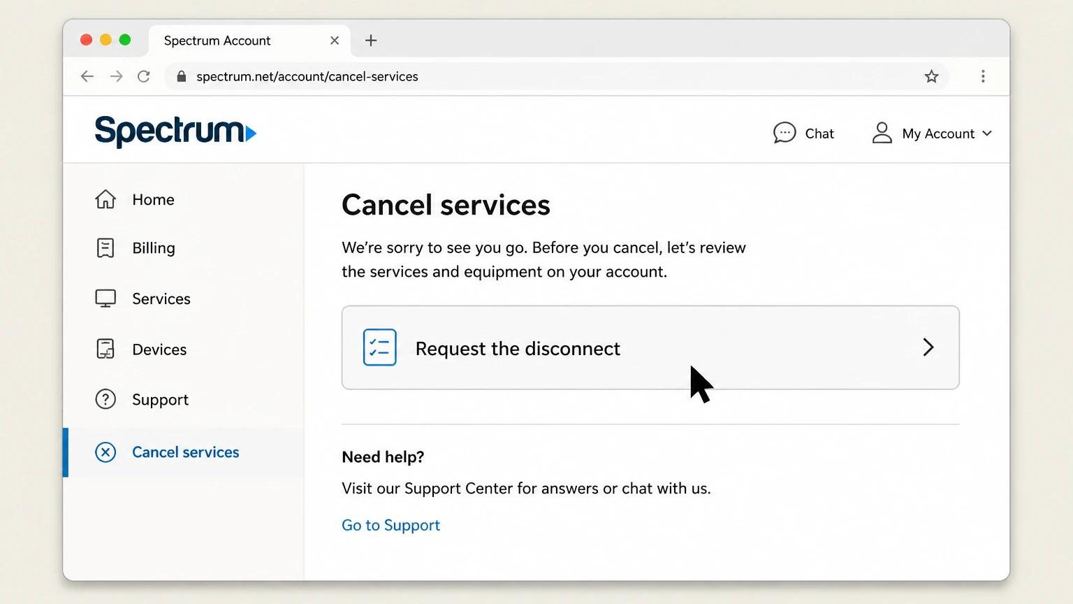 Spectrum internet-provider cancellation: Request the disconnect