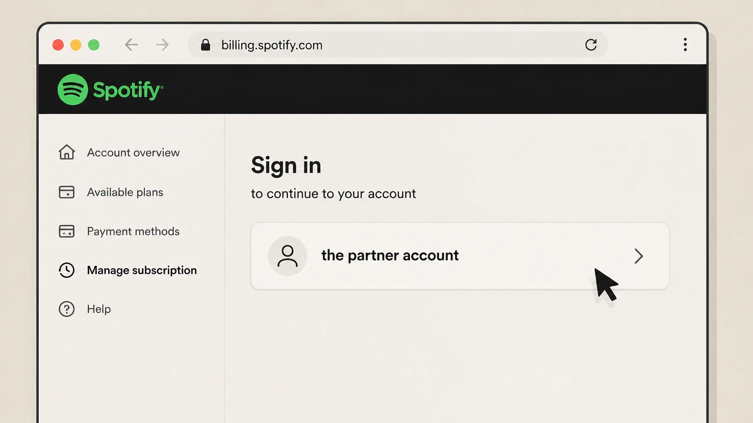 Spotify billing-partner cancellation: Open the partner account