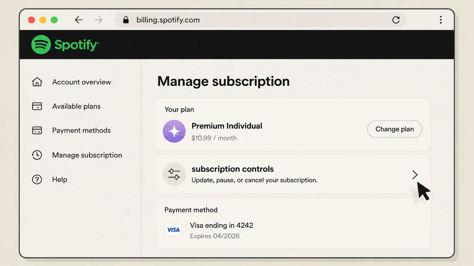 Spotify billing-partner cancellation: Find subscription controls