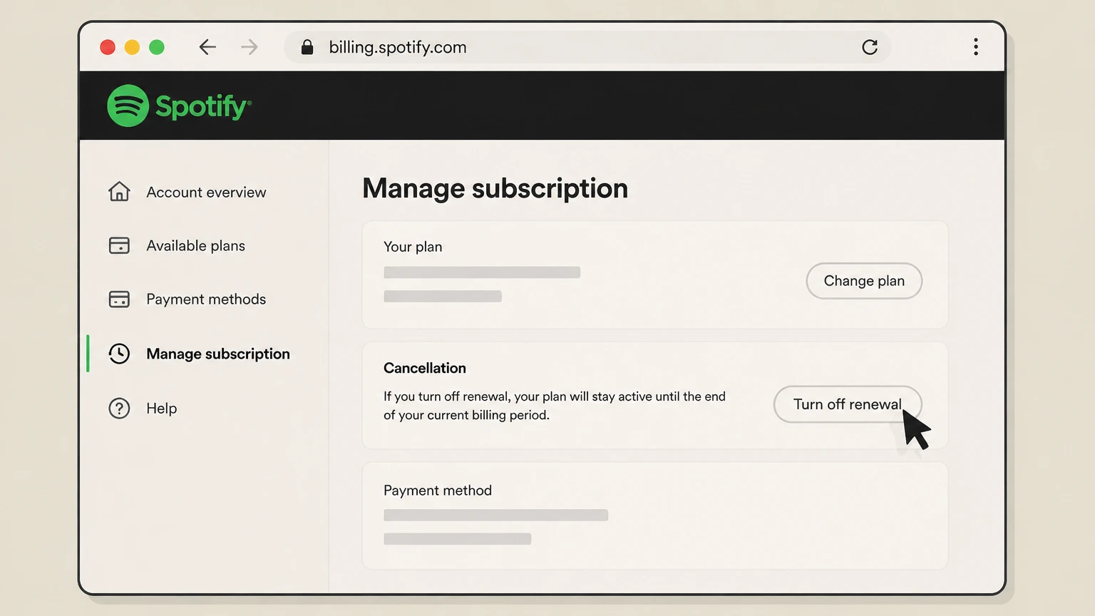 Spotify billing-partner cancellation: Turn off renewal