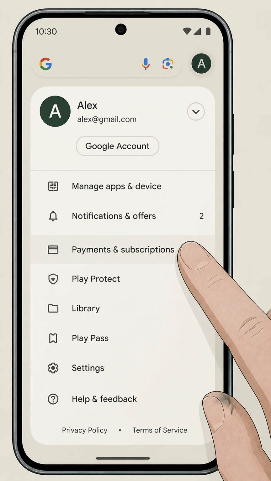 Spotify google-play cancellation: Open Payments & subscriptions