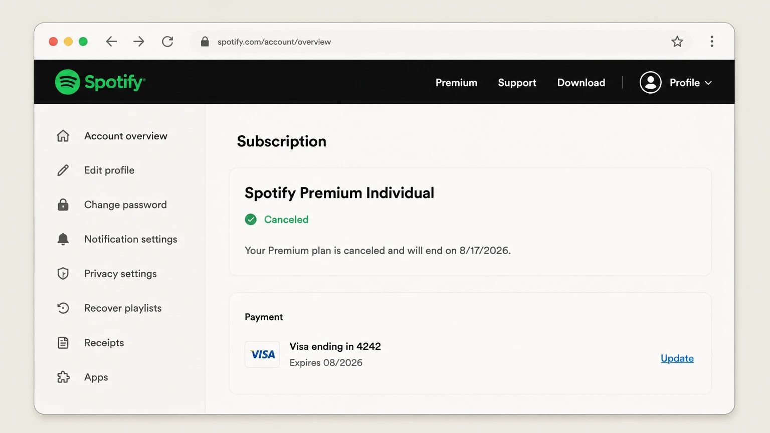 Spotify web cancellation: Save the Premium end date