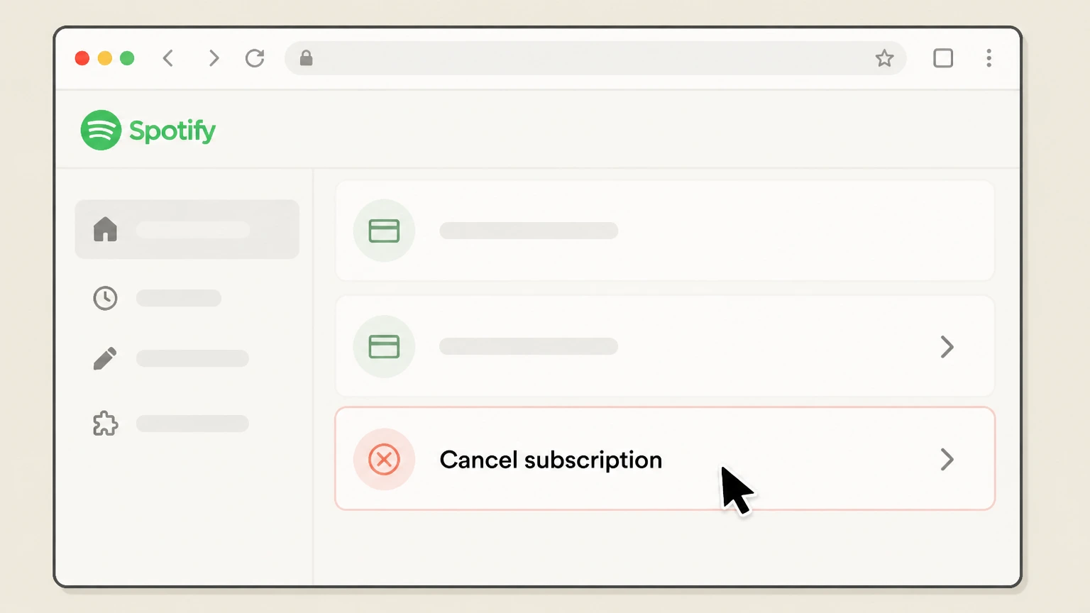 Spotify cancel on the provider website: Select Cancel subscription