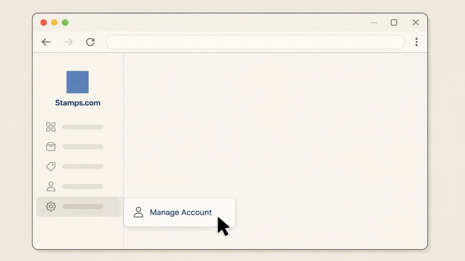 Stamps.com Stamps.com website: Open Manage Account