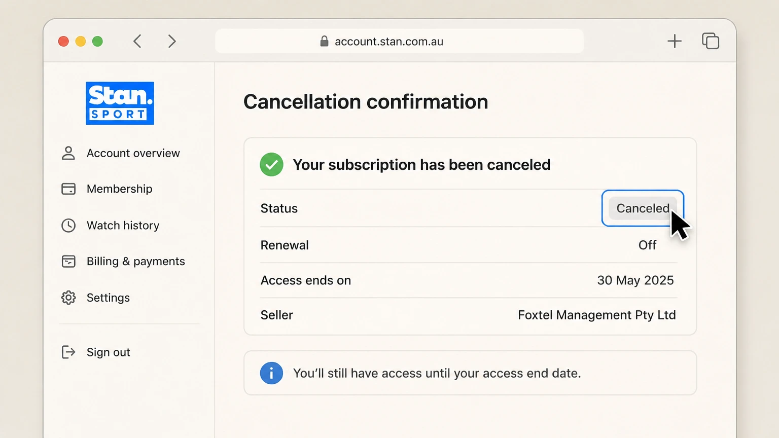 Stan billing-partner cancellation: Keep proof