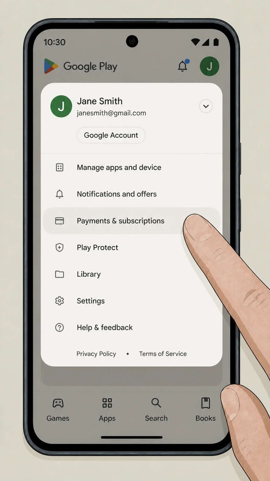 Stan google-play cancellation: Open Payments & subscriptions