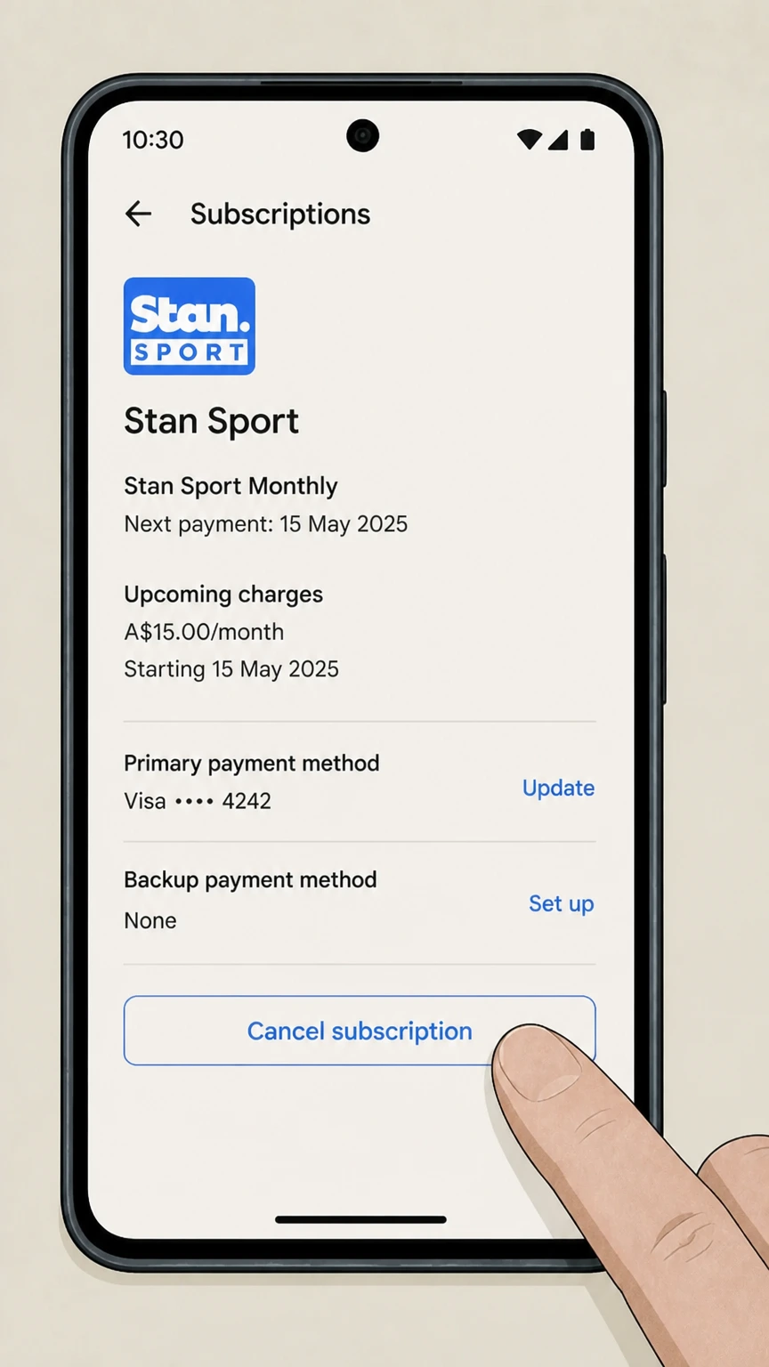 Stan google-play cancellation: Tap Cancel subscription