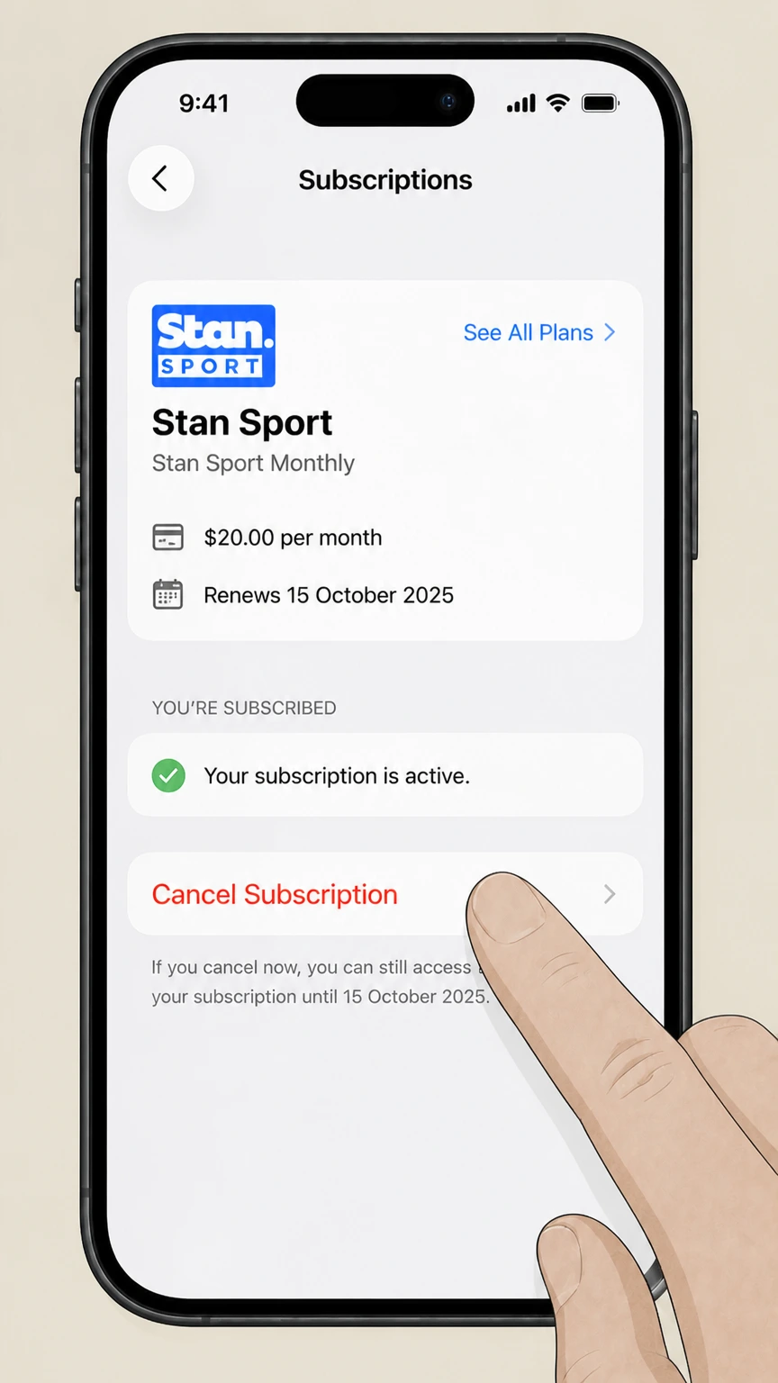Stan ios cancellation: Tap Cancel Subscription