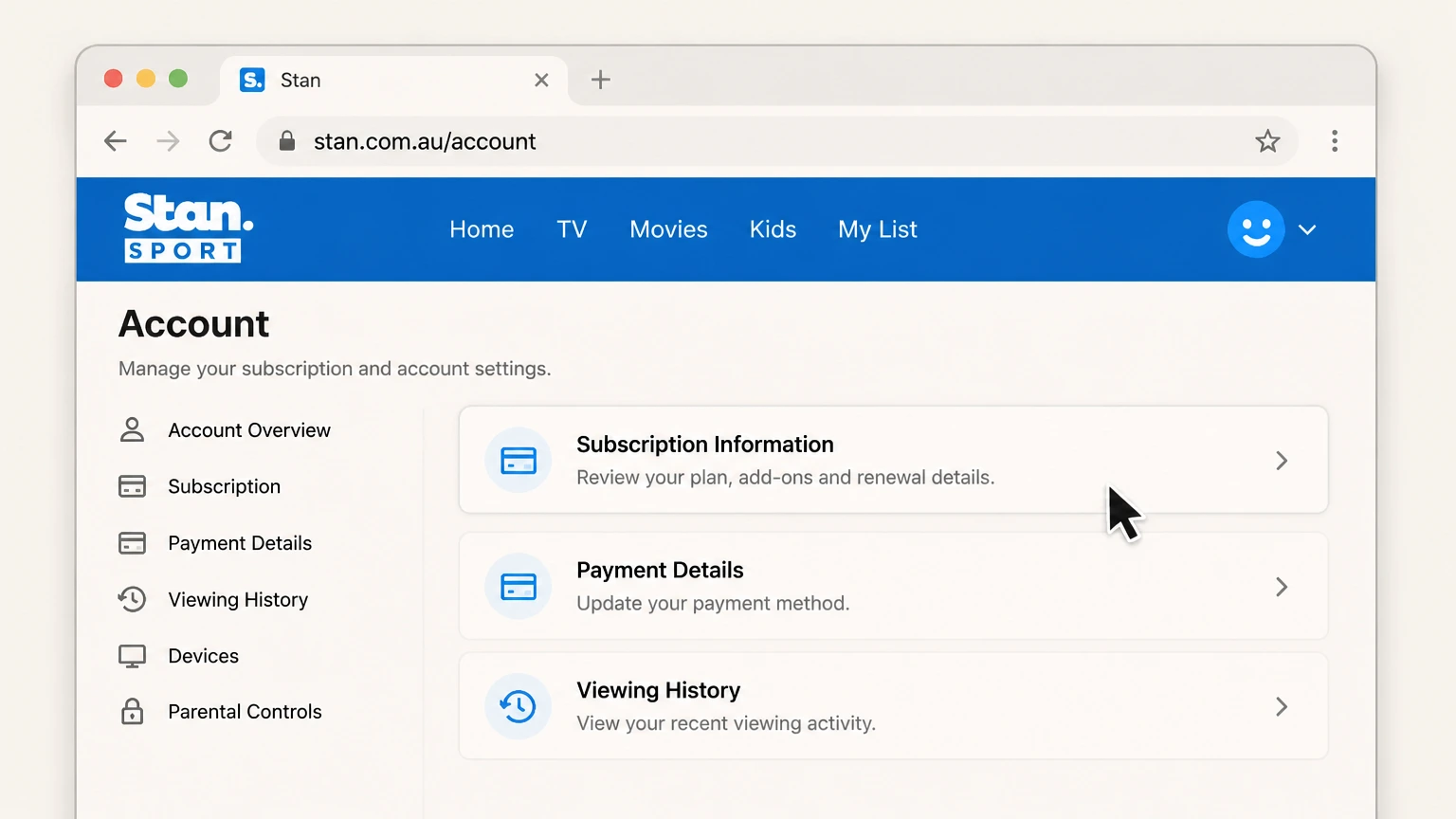 Stan web cancellation: Open Subscription Information